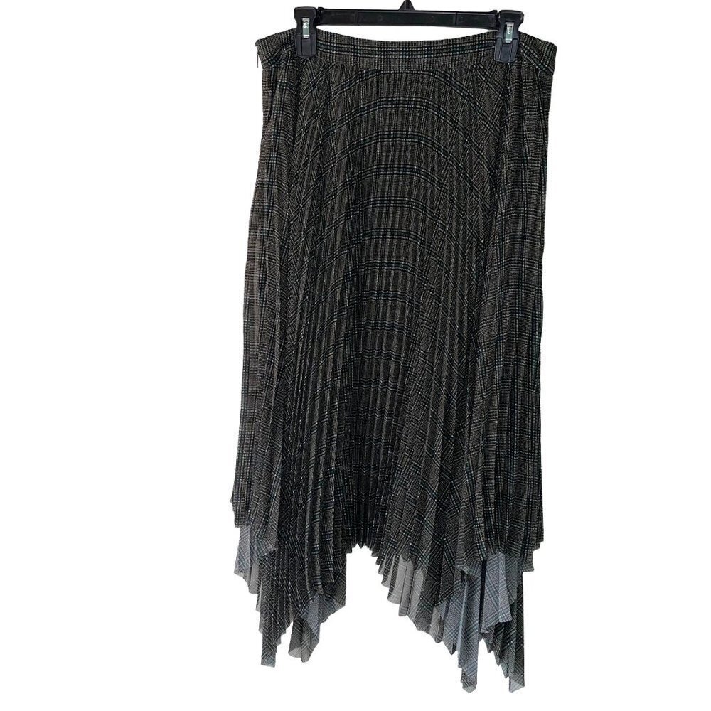 Grey Jason Wu Accordion Midi Skirt Womens Size 10 Lined Side Zipper Green Black - Picture 2 of 10